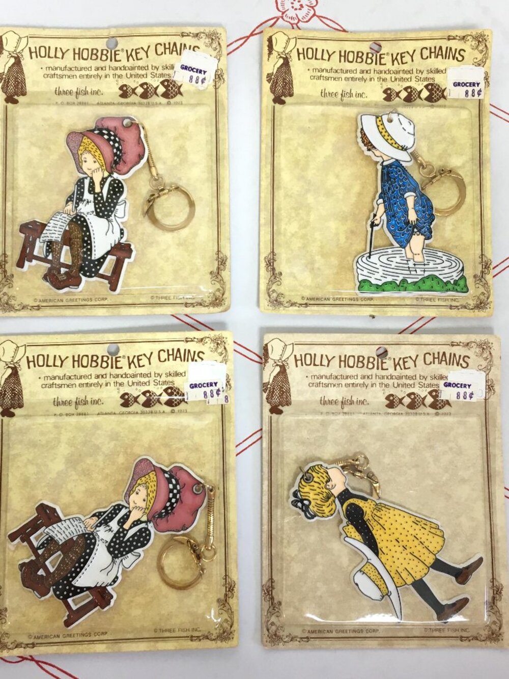 Four Vintage 1973 "Holly Hobbie" Keychains - NIP